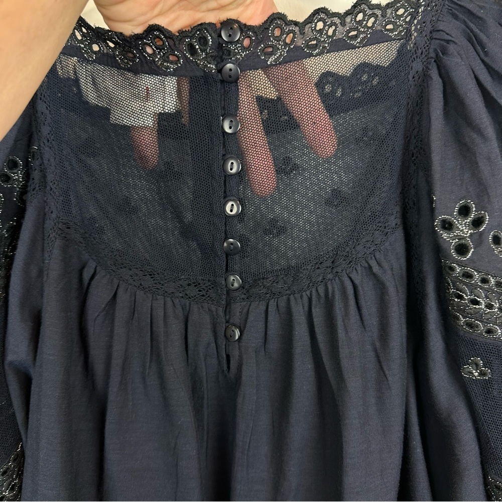 Anthropologie Jaslyn Embroidered Peasant Top Navy Size S - Picture 11 of 15